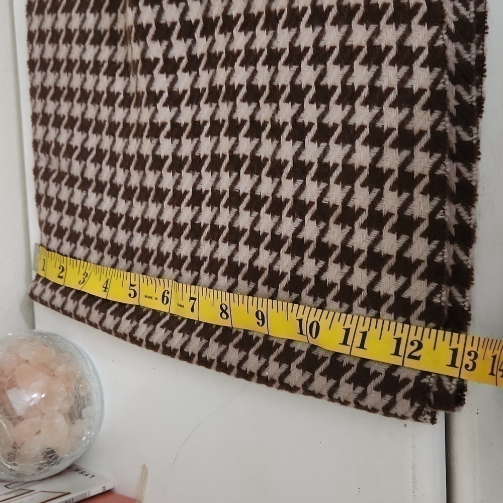100% Clear Silk Tassel Scarf  Unisex Camel beige Brown Houndstooth Luxury - Picture 8 of 10